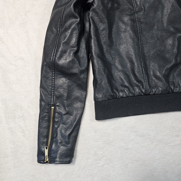 Free People Black Faux Leather Jacket with Gold Zippers - Picture 9 of 14